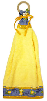 Hand - face towel with wooden ring (Lemon. yellow x blue) - Click Image to Close